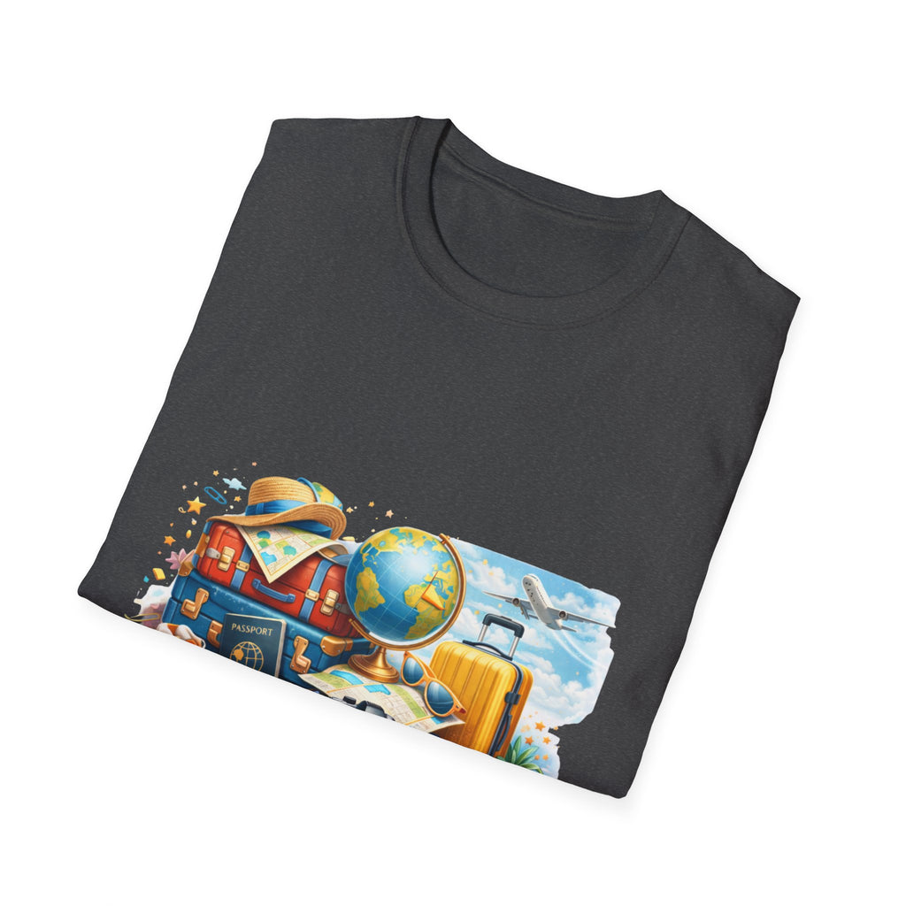 Travel Vibes T-Shirt — Retro Luggage, Globe & Camera Design