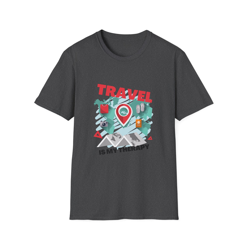 Travel Is My Therapy T-Shirt — Wanderlust Map Tee for Travelers & Adventure Lovers