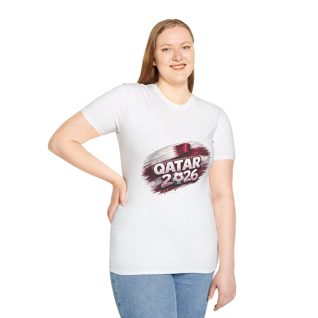 Qatar 2026 Soccer Fan T-Shirt — Maroon Flag Football Cup Support Tee