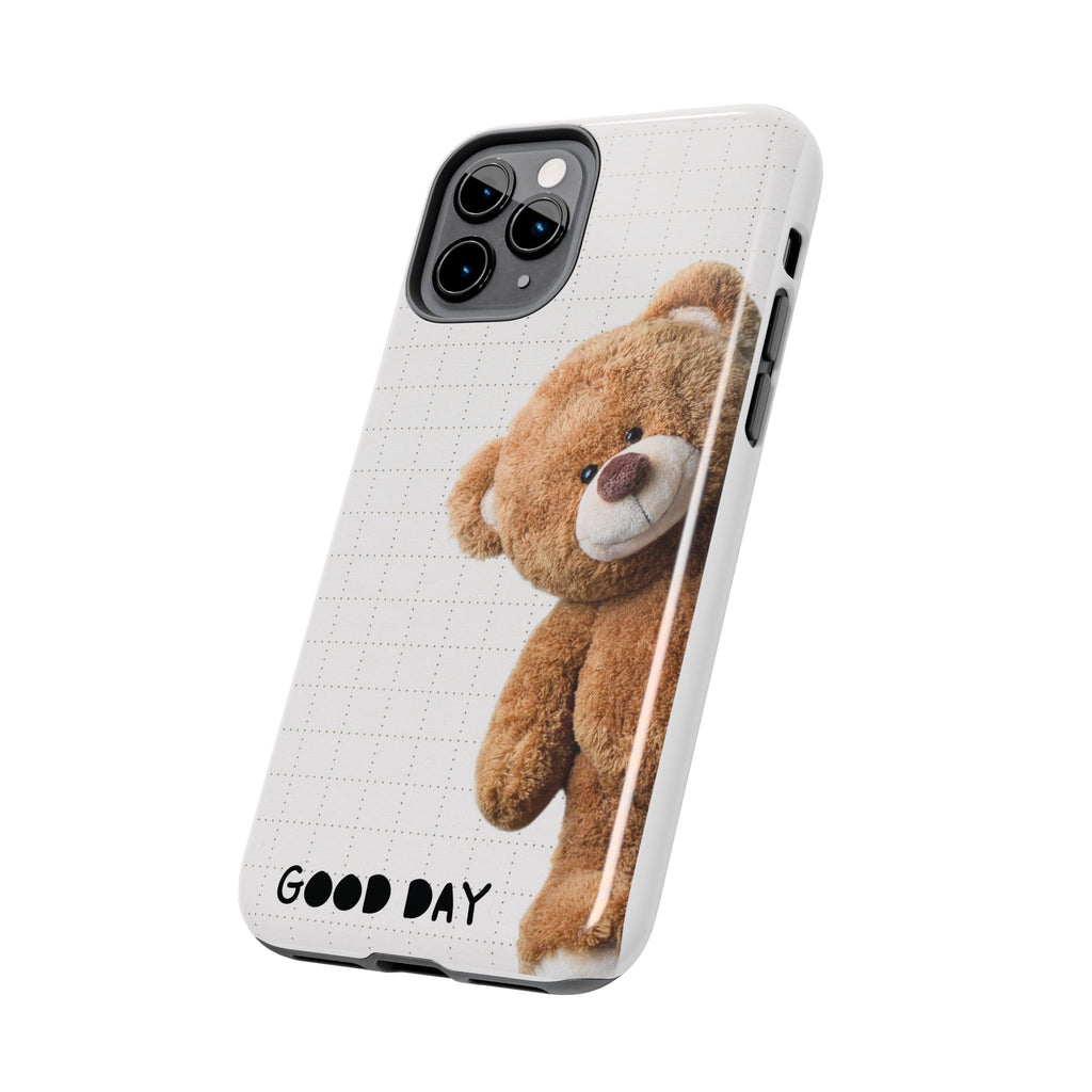 Teddy Bear Tough Phone Case — Cute Plush Peeking Design, Protective Shockproof Cover
