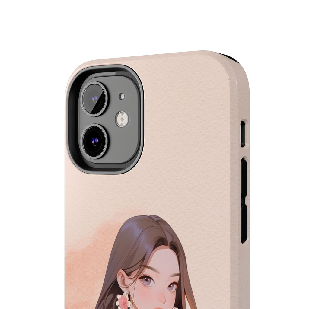 Tough Phone Case — Elegant Anime Girl Illustration, Protective Slim Phone Cover