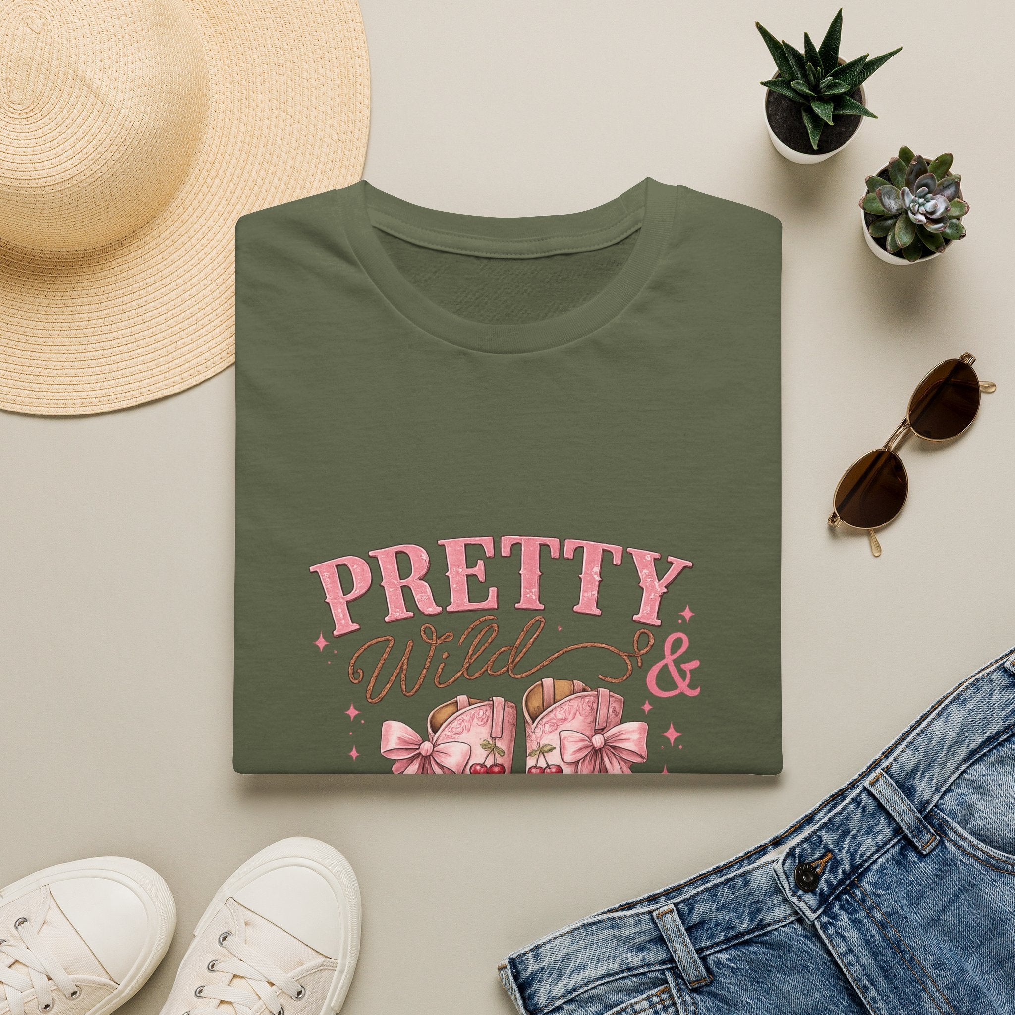 Coquette Cowgirl T-Shirt | Pretty Wild & Unbothered Pink Boots Graphic Tee