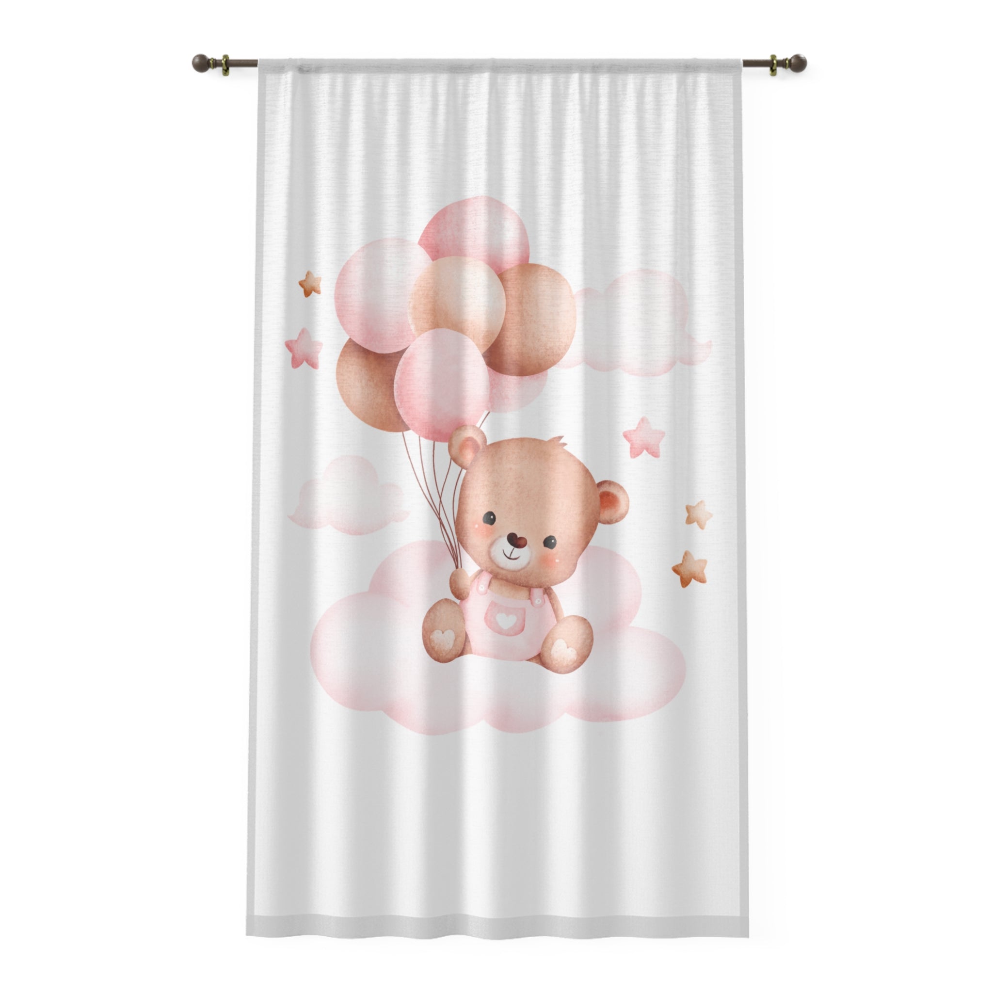 Nursery Curtain — Soft Pink Teddy Bear with Balloons Window Curtain