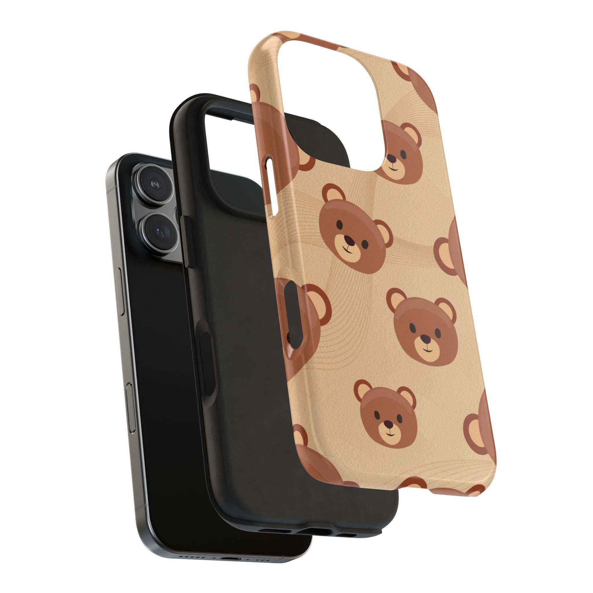 Bear Pattern Tough Phone Case — Cute Brown Bear Protective Phone Cover