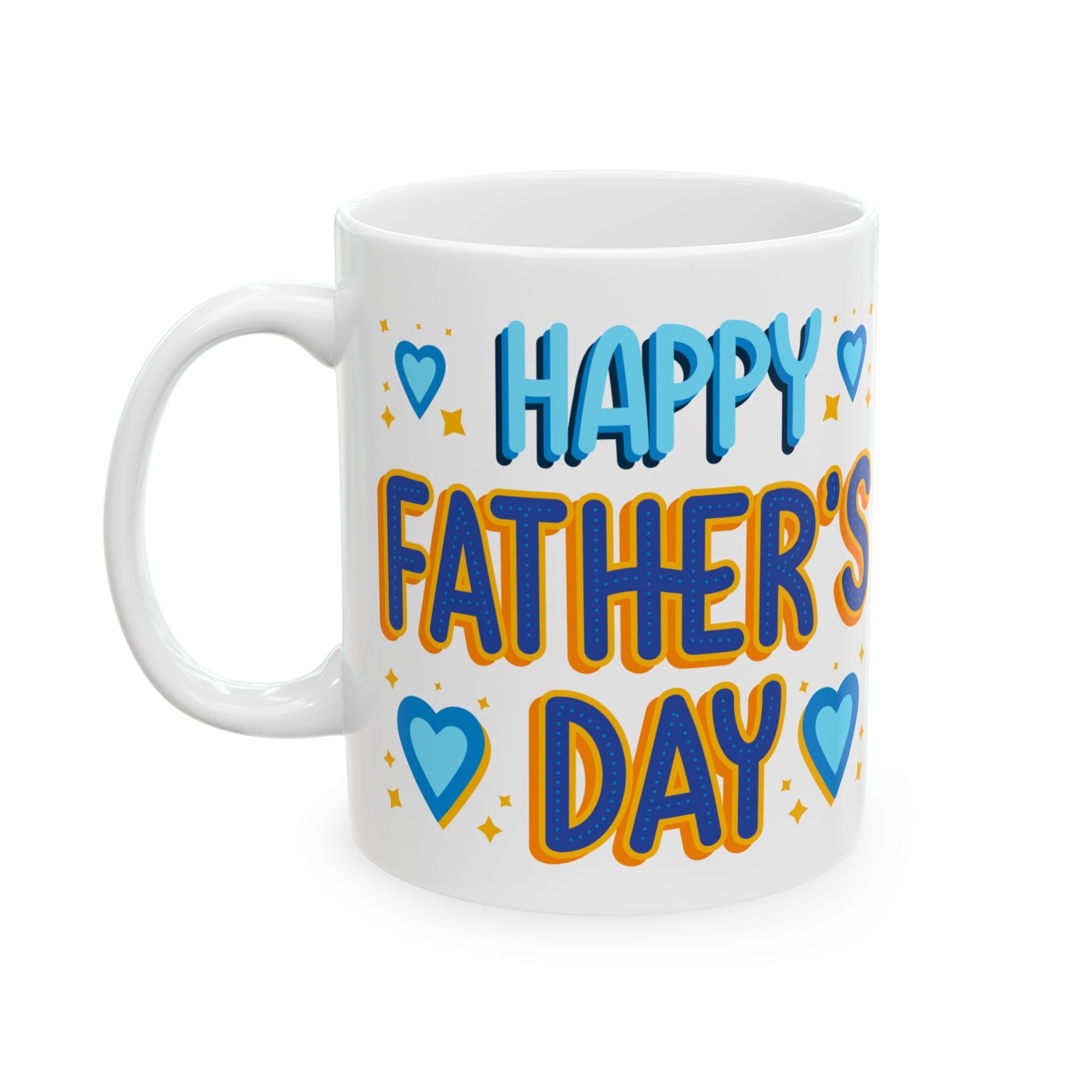 Father's Day Ceramic Mug – "Happy Father's Day" Blue Hearts Coffee Cup (11oz)