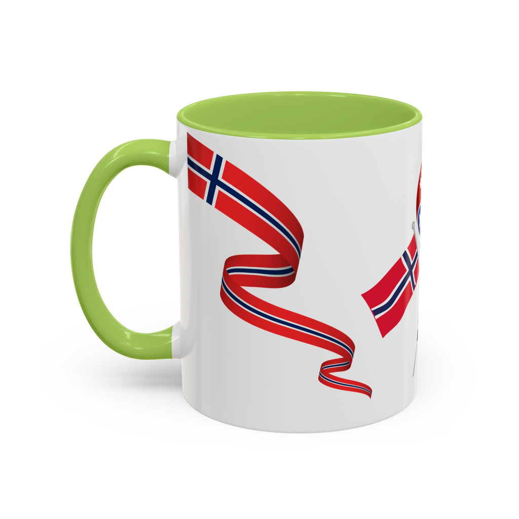 Norway Pride Coffee Mug — Norwegian Flag Ribbon & Cup Emblem Accent Mug
