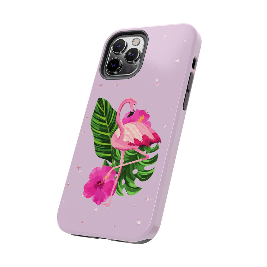 Flamingo Tropical Tough Phone Case — Pink Hibiscus & Palm Leaves