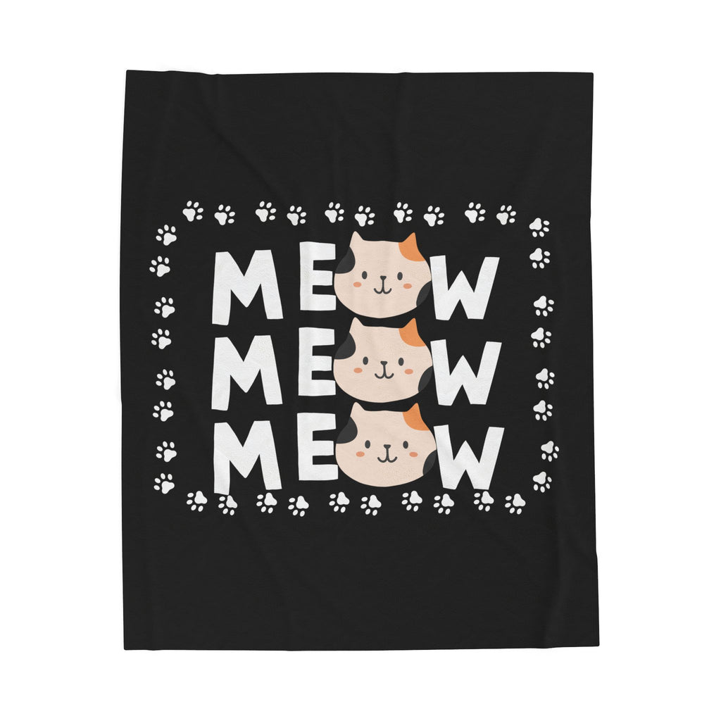 Meow Meow Cat Plush Blanket — Cute Paw Print Velveteen Throw for Cat Lovers