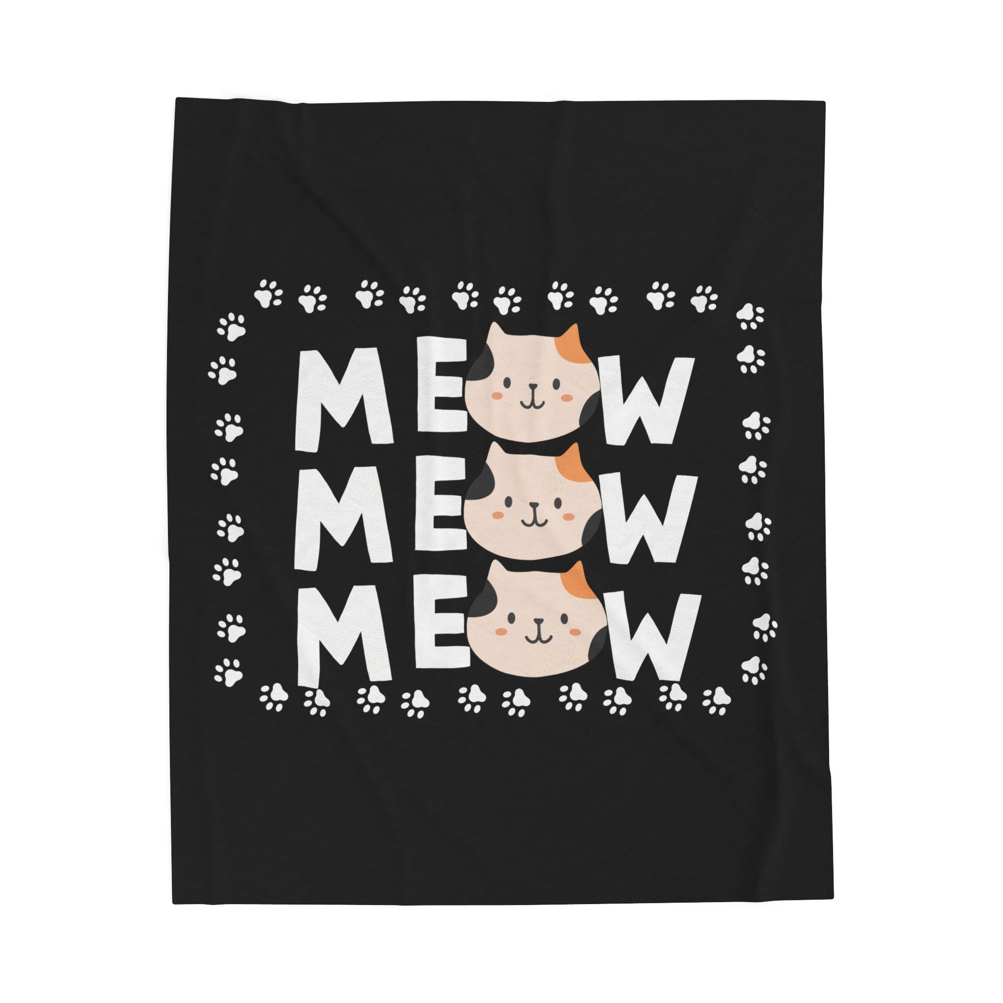 Meow Meow Cat Plush Blanket — Cute Paw Print Velveteen Throw for Cat Lovers