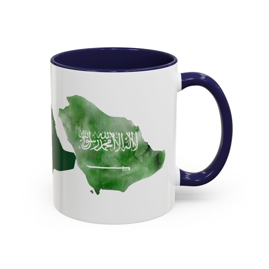 Saudi Arabia Flag Map Accent Coffee Mug — Green Watercolor Saudi Map (11/15oz)