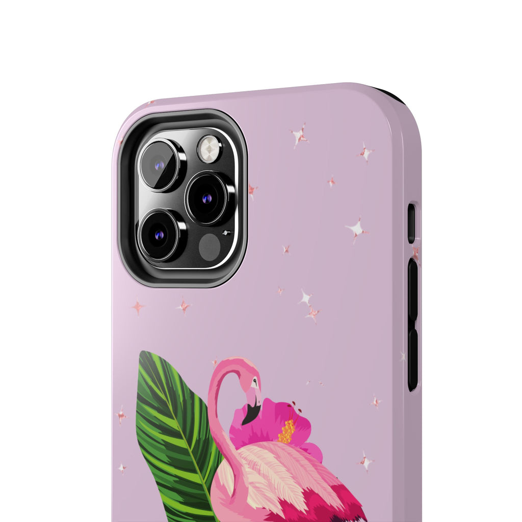 Flamingo Tropical Tough Phone Case — Pink Hibiscus & Palm Leaves