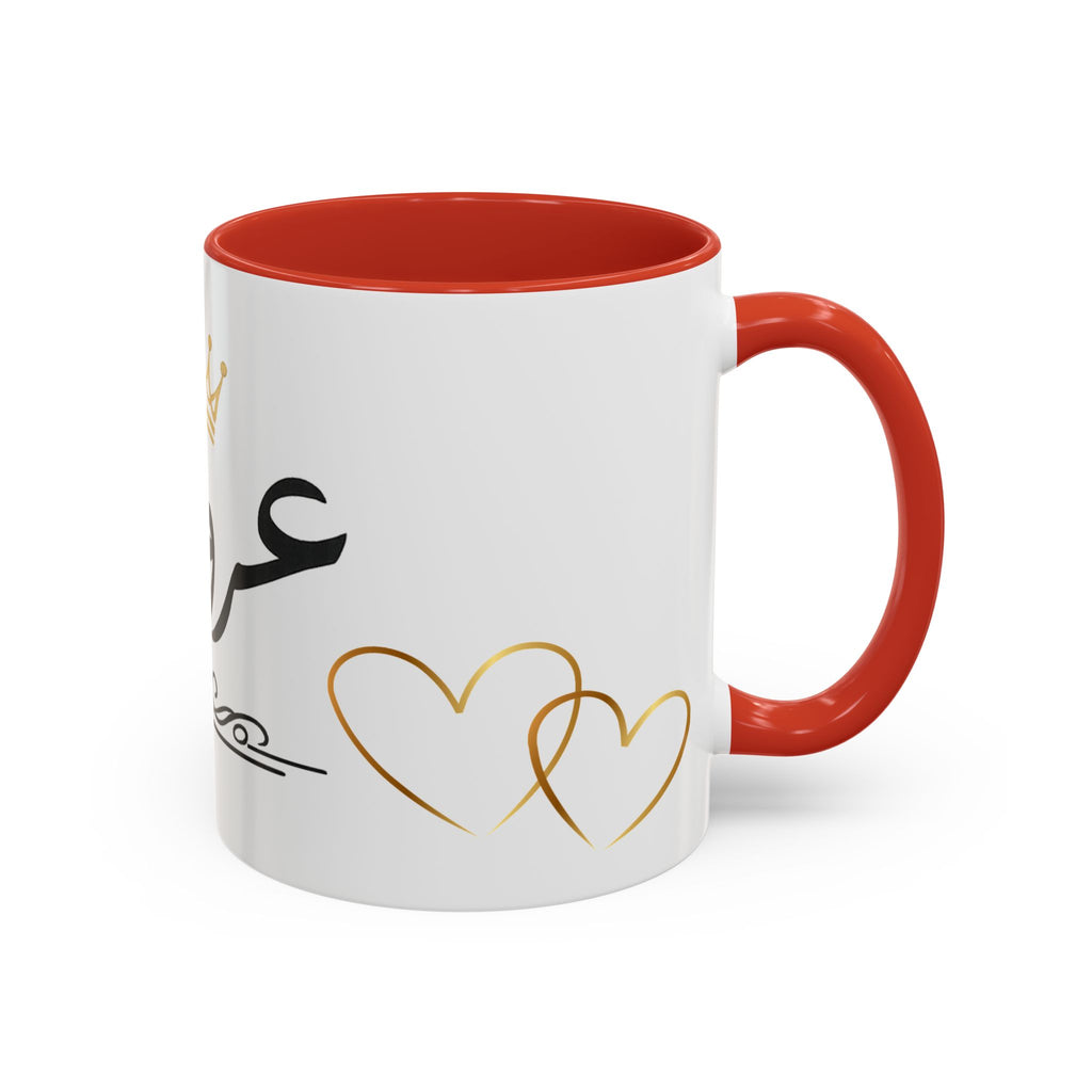 Bride Arabic Script Accent Coffee Mug — Gold Crown & Hearts 11oz