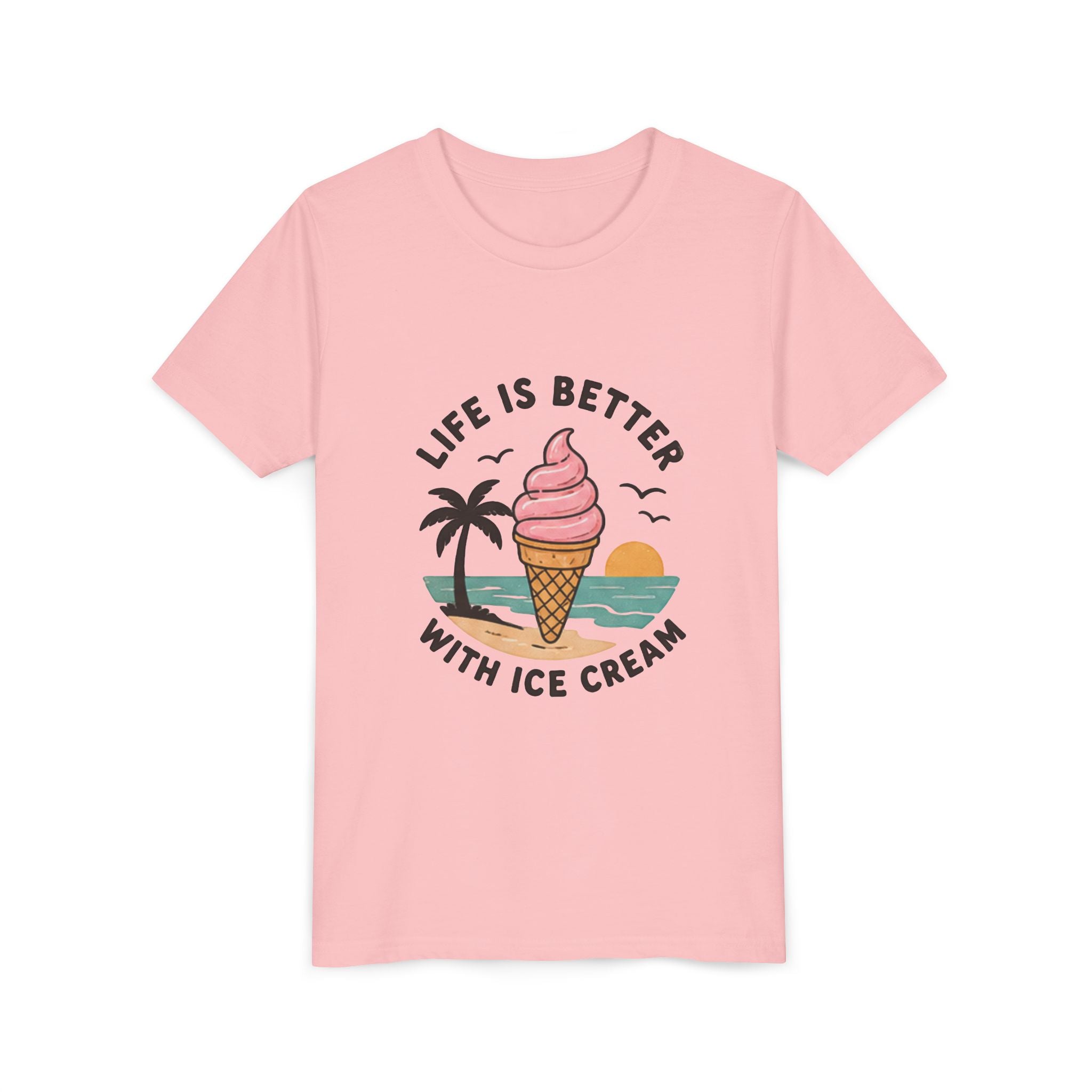 Youth Tee — "Life Is Better With Ice Cream" Ice Cream Cone Beach Graphic
