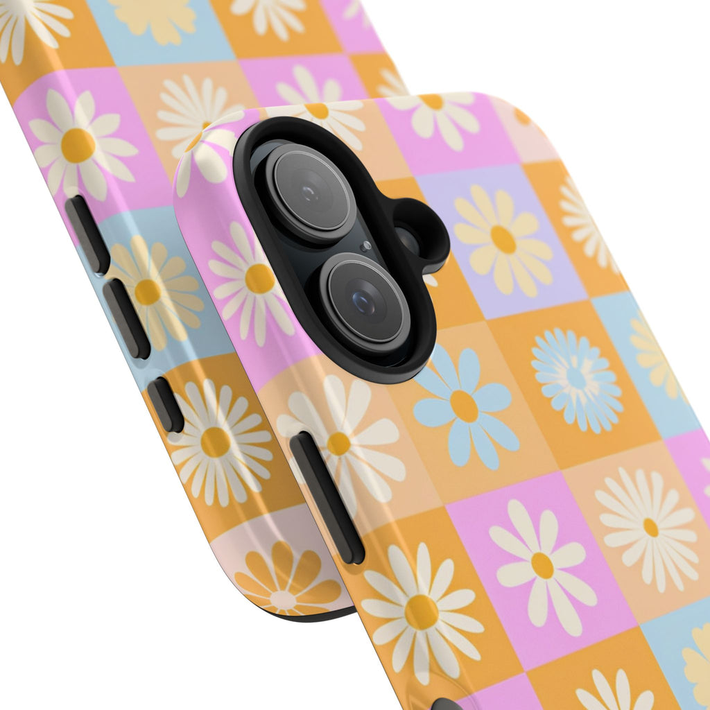 Daisy Check Tough Phone Case – Retro Pastel Floral iPhone Cover