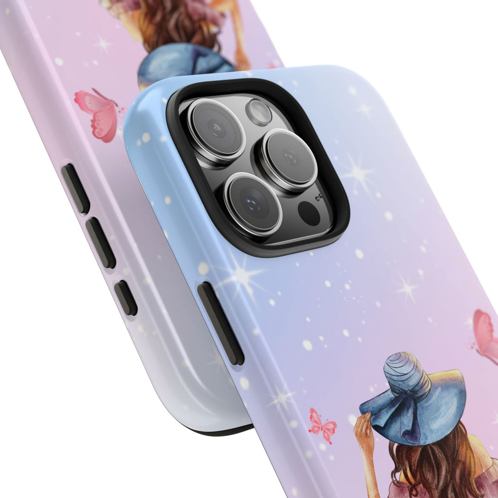 Pastel Girl with Hat Phone Case — Floral Basket Butterfly Tough Phone Case