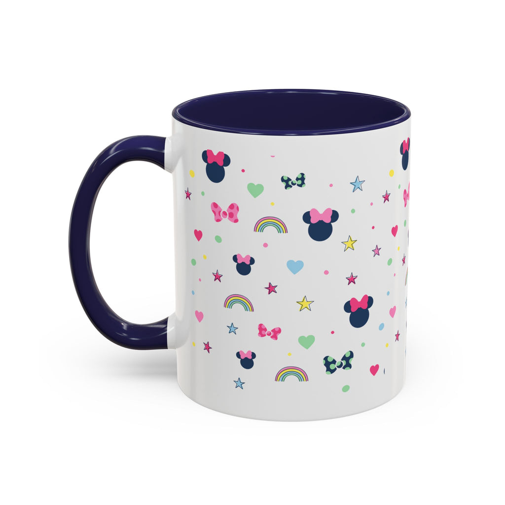 Minnie Dots Accent Coffee Mug — Cute Rainbow & Bow Pattern (11oz)