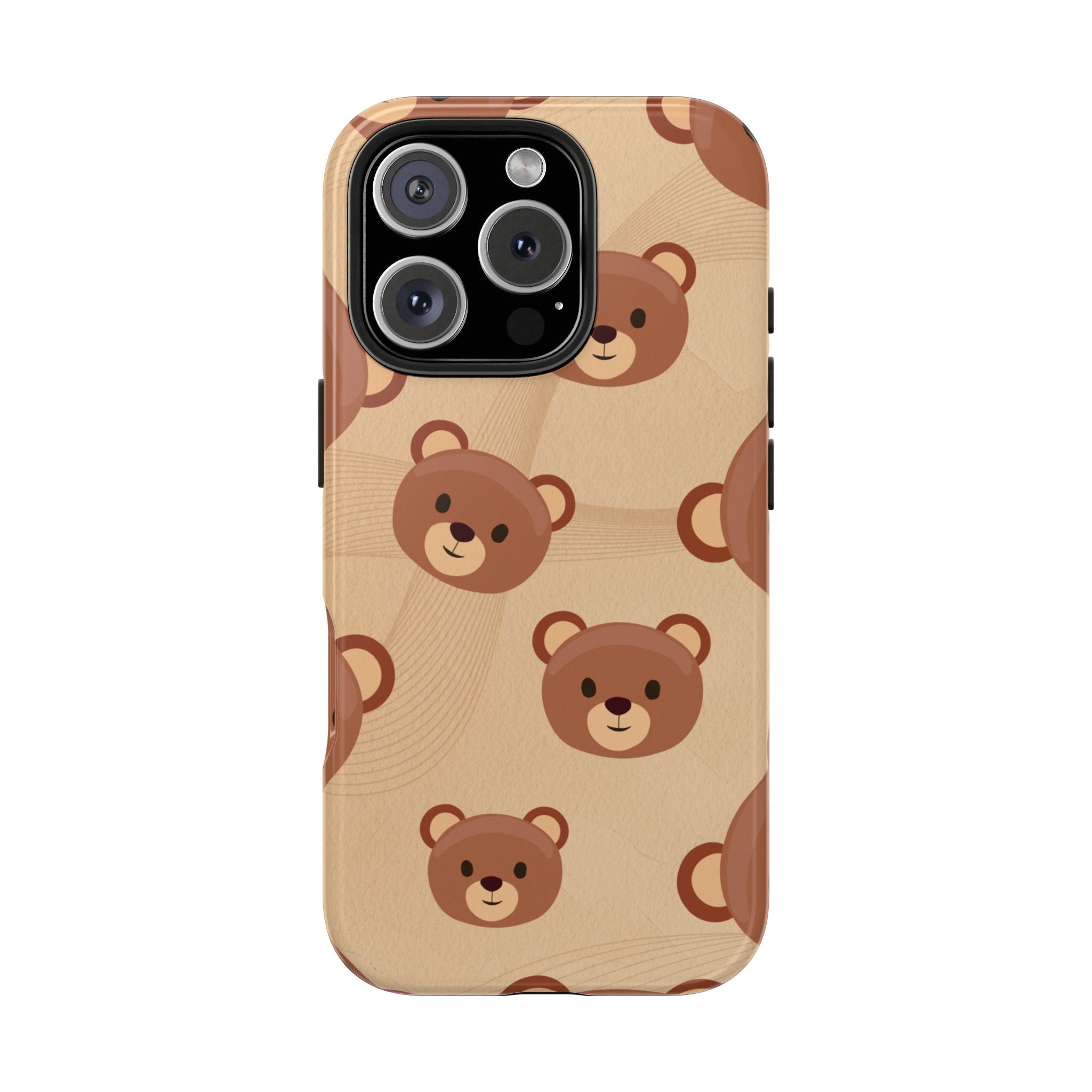 Bear Pattern Tough Phone Case — Cute Brown Bear Protective Phone Cover