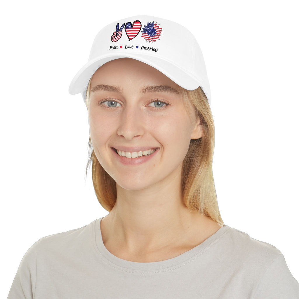 Peace Love America Cap — Patriotic USA Flag Peace Sign Heart Baseball Hat