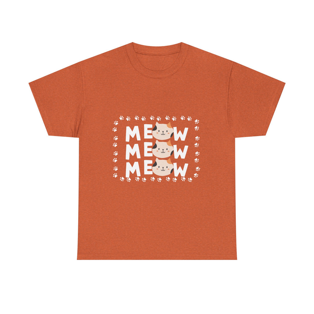 Meow Cat Graphic Tee — Cute Paw Print Kitty T-Shirt