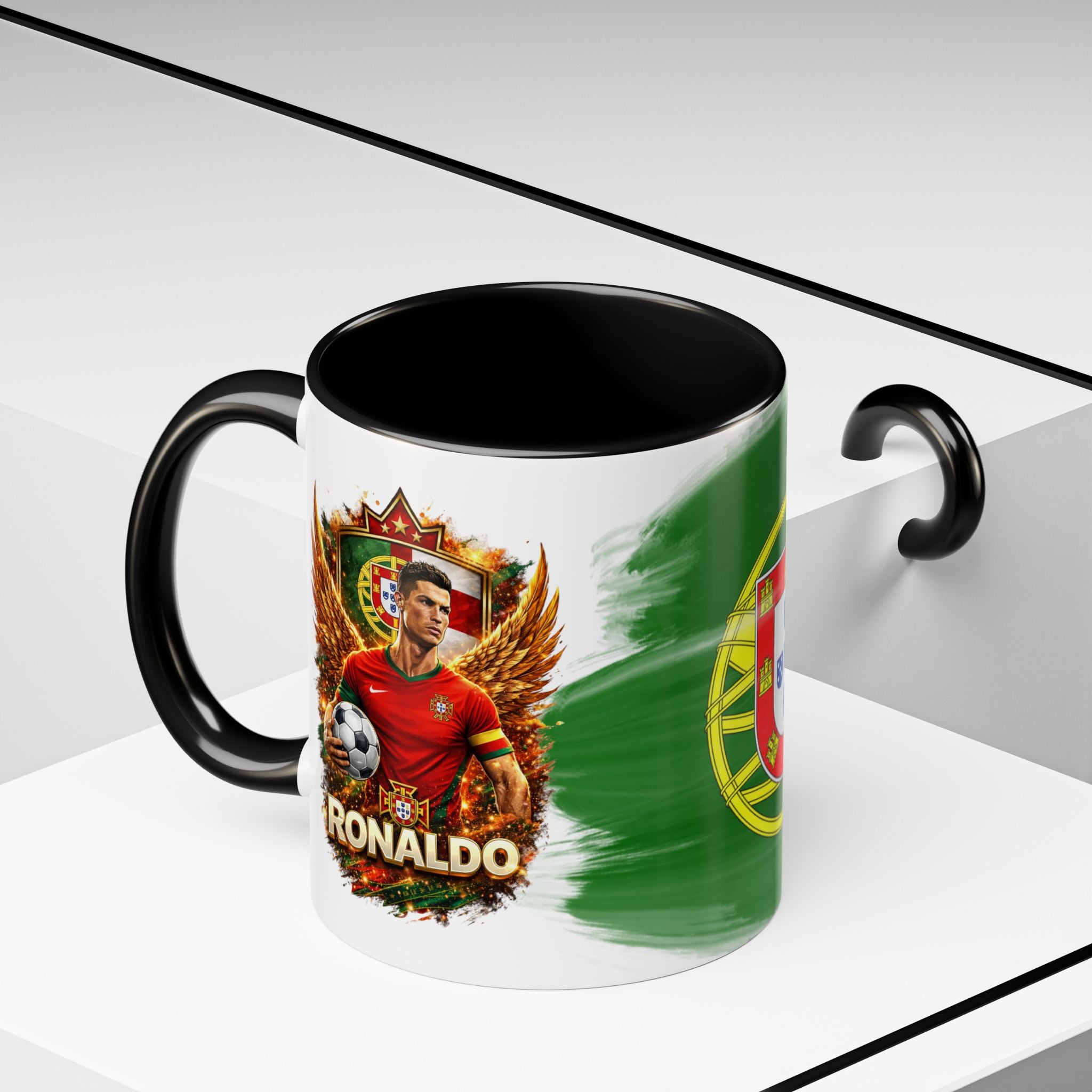 Portugal Flag Accent Coffee Mug — Painted Portuguese Crest Design (11/15oz)