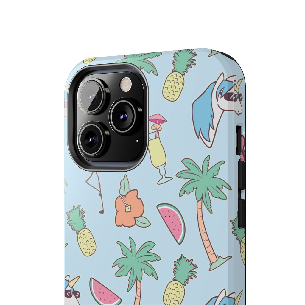 Tropical Summer Tough Phone Case — Pineapple, Flamingo & Palm Pattern