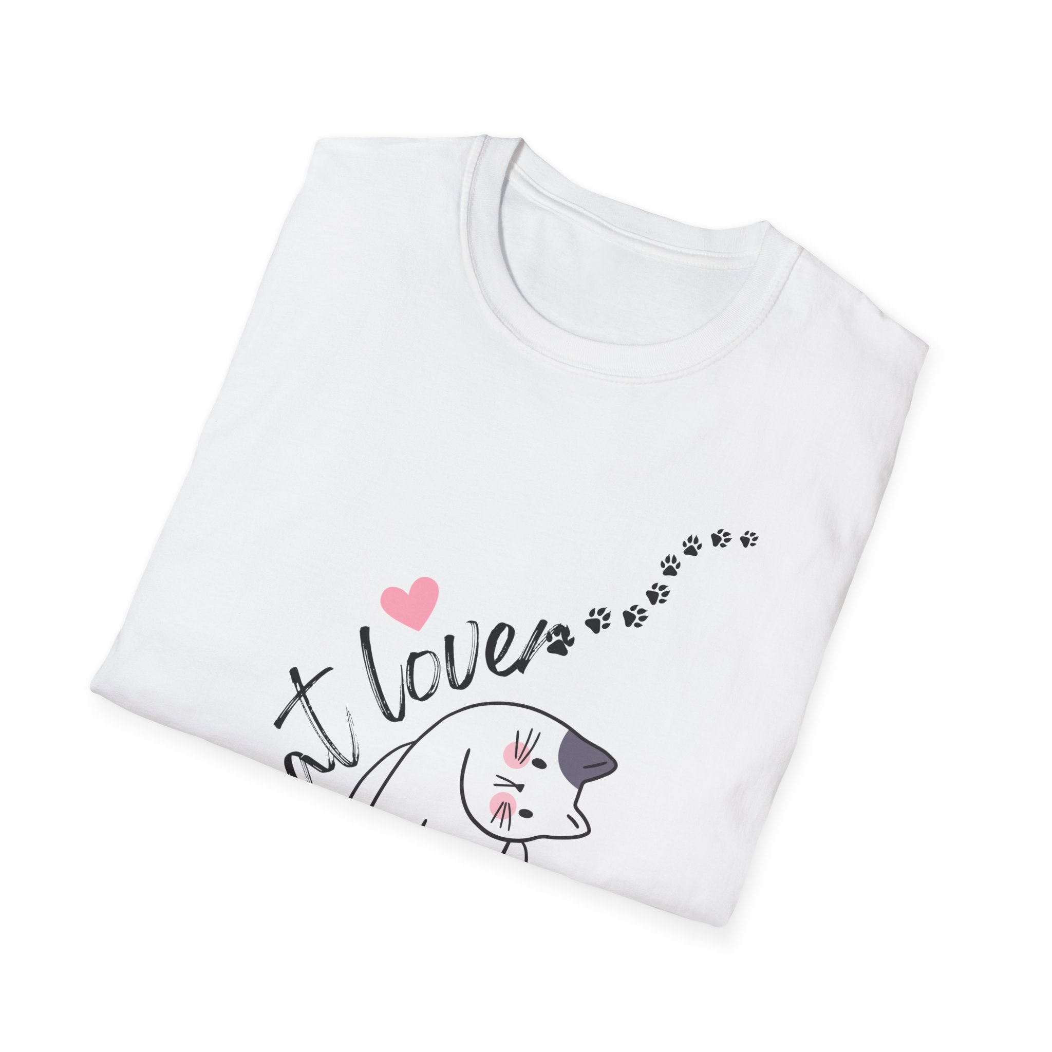 Cat Lover T-Shirt – Cute Heart & Pawprint Kitten Graphic
