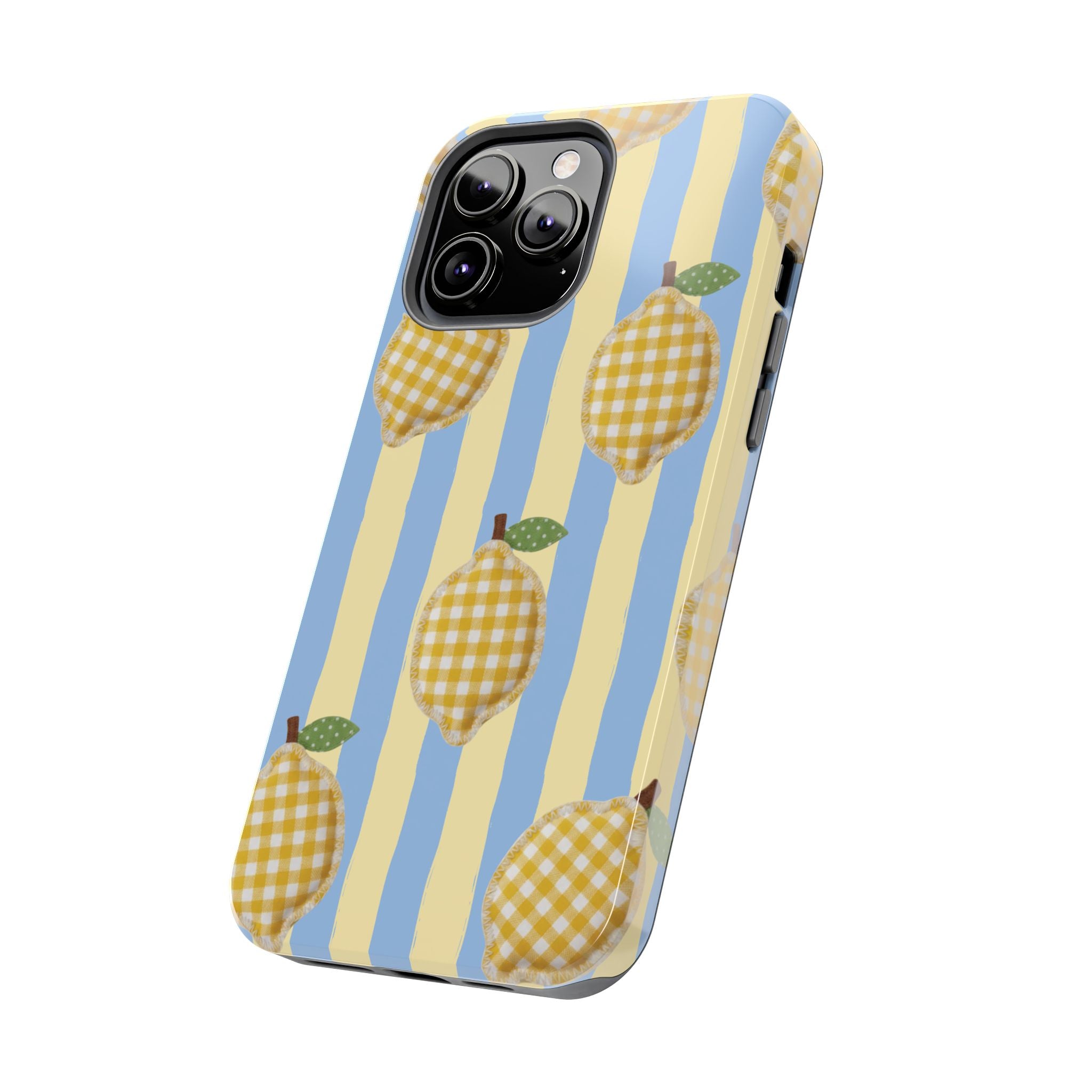 Tough Phone Case — Blue & Yellow Gingham Lemon Design