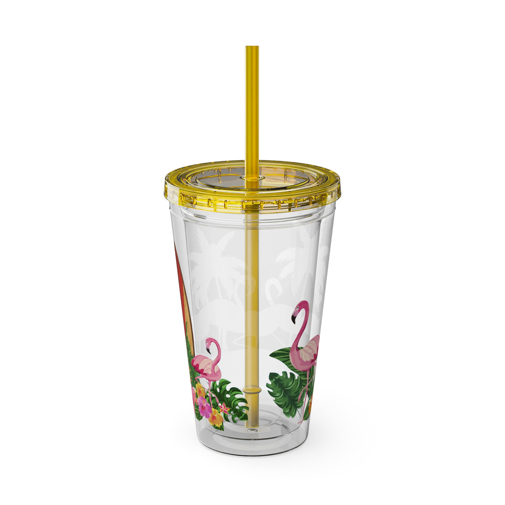Flamingo Palm Tumbler — 16oz Sunsplash Straw Cup