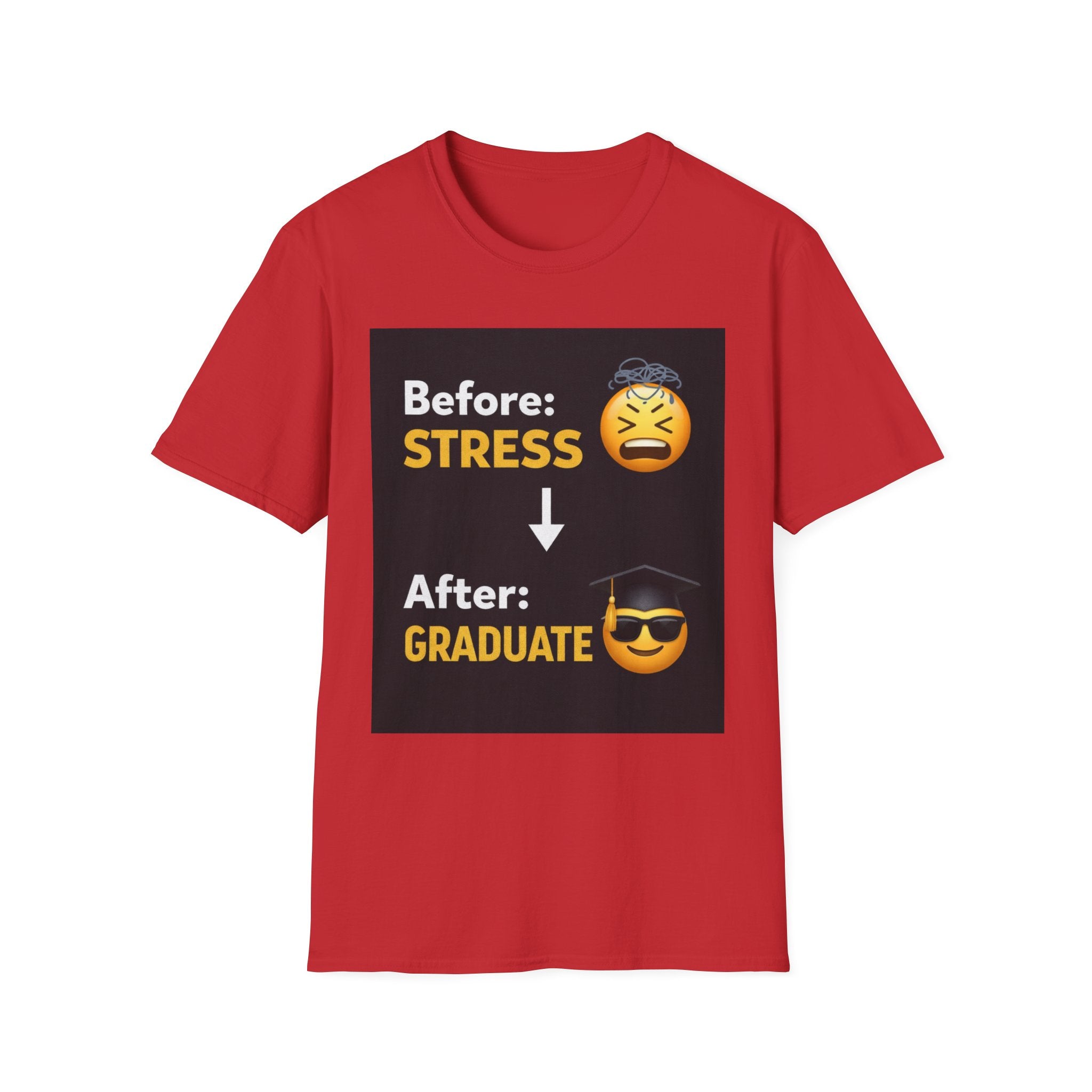 Graduation Emoji T-Shirt - "Before: STRESS → After: GRADUATE" Funny Grad Shirt