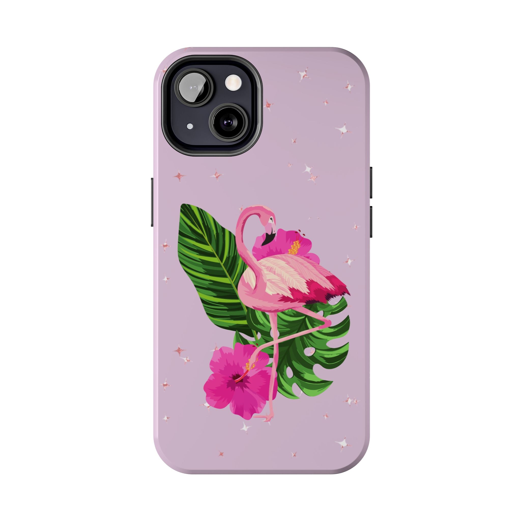 Flamingo Tropical Tough Phone Case — Pink Hibiscus & Palm Leaves