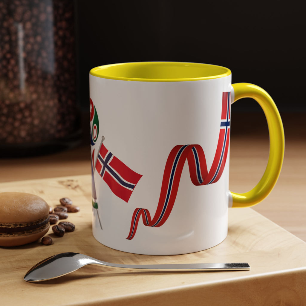Norway Pride Coffee Mug — Norwegian Flag Ribbon & Cup Emblem Accent Mug