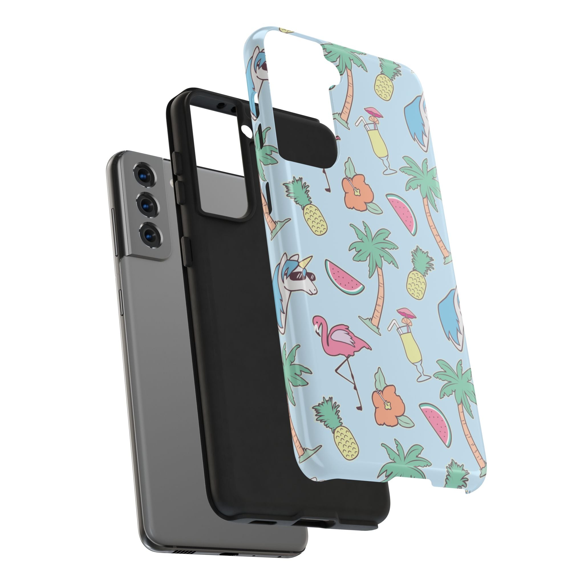 Tropical Summer Tough Phone Case — Pineapple, Flamingo & Palm Pattern