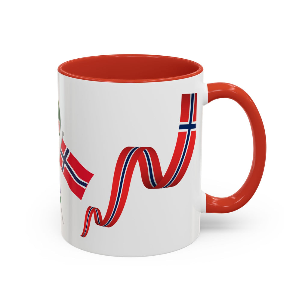 Norway Pride Coffee Mug — Norwegian Flag Ribbon & Cup Emblem Accent Mug