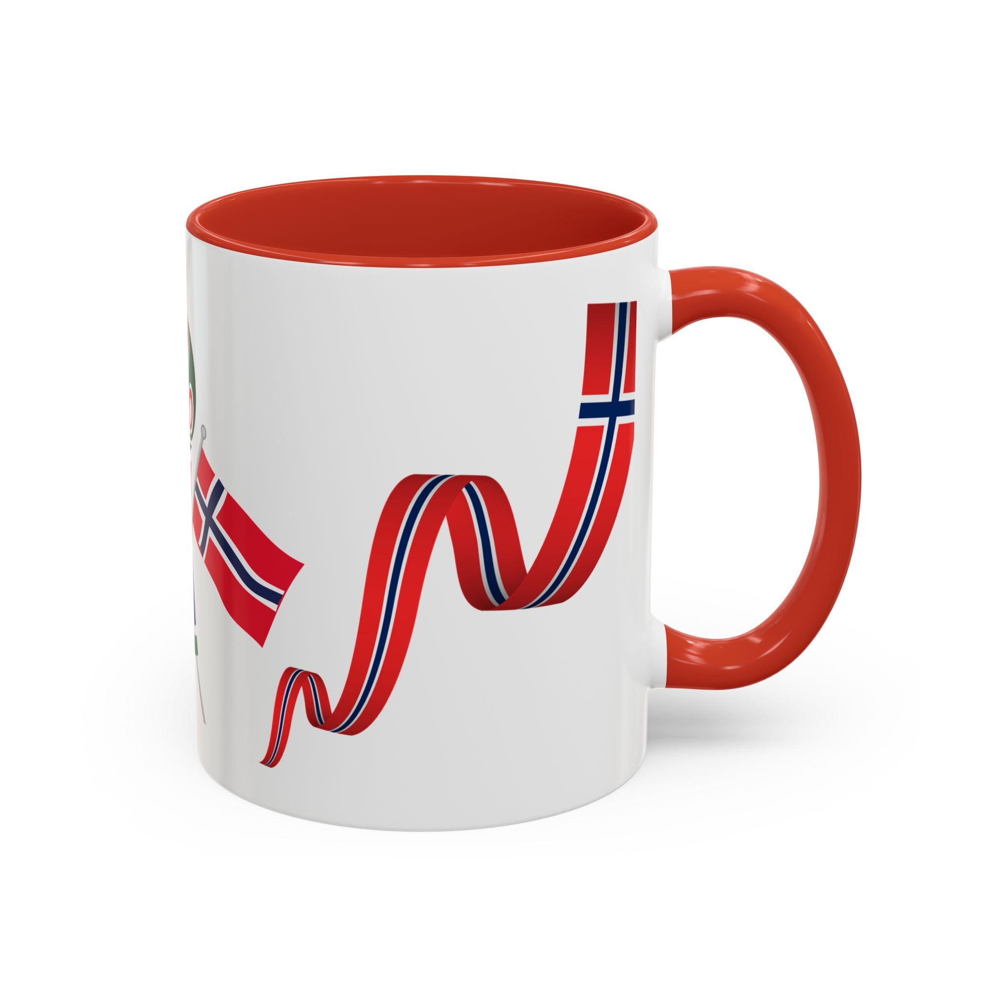 Norway Pride Coffee Mug — Norwegian Flag Ribbon & Cup Emblem Accent Mug