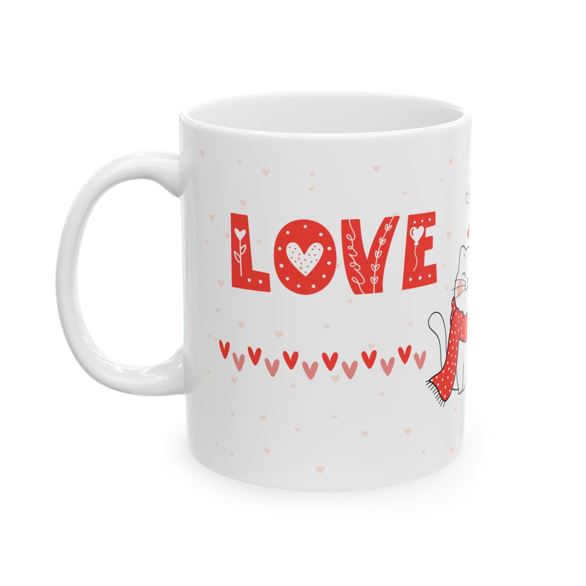 Cute Cat Couple Ceramic Mug – 'Love' Heart Cats 11oz & 15oz