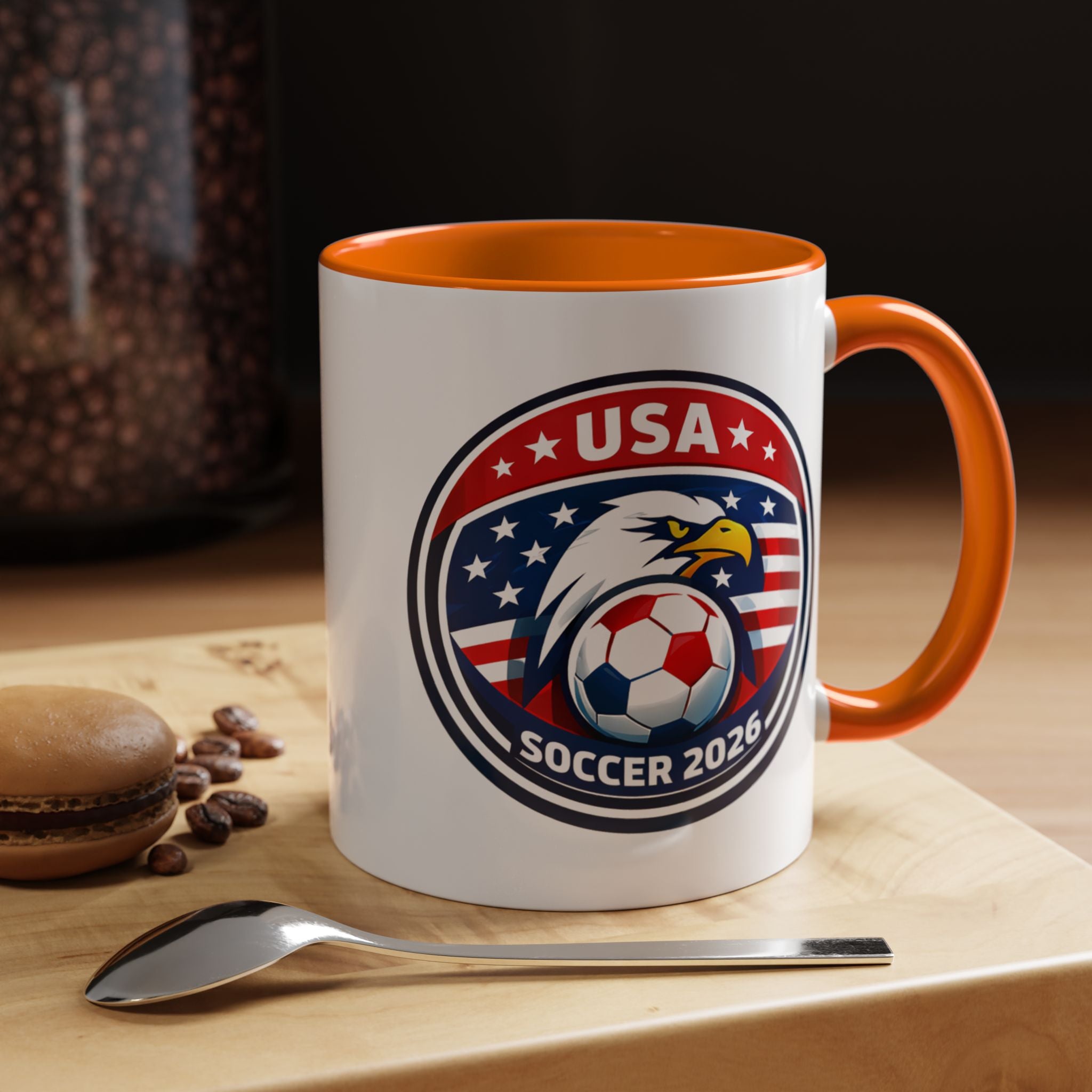 USA Soccer 2026 Accent Coffee Mug — Eagle & Flag Soccer Team Fan Gift (11/15oz)