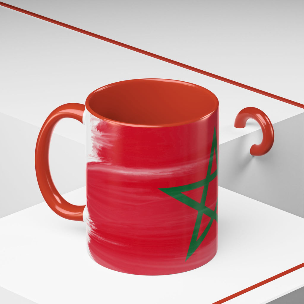 Morocco Flag Accent Coffee Mug — Red & Green Moroccan Star Design (11/15oz)