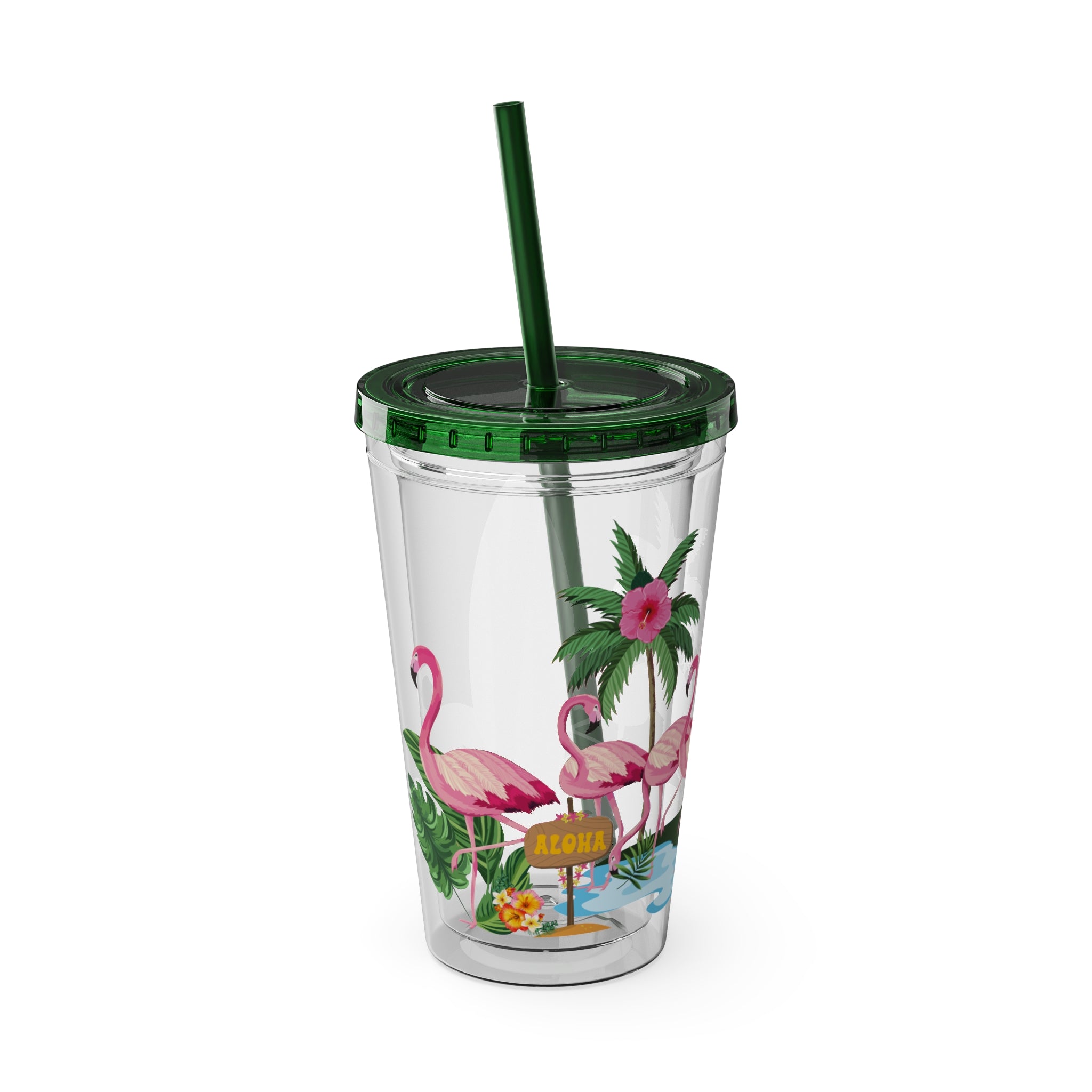 Flamingo Palm Tumbler — 16oz Sunsplash Straw Cup