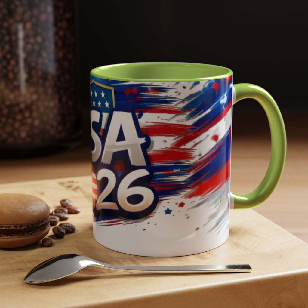 USA 2026 Flag Accent Coffee Mug — Patriotic Fourth of July Drinkware