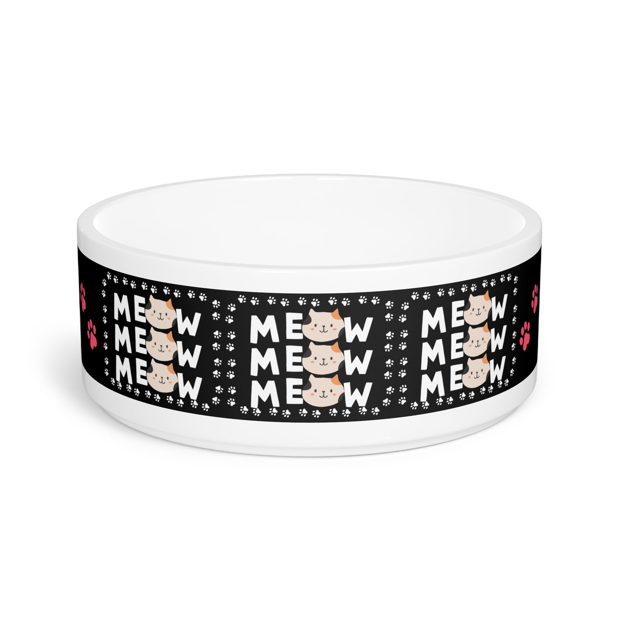 Cat 'Meow' Ceramic Pet Bowl — Cute Paw Print Feeding Dish for Cats