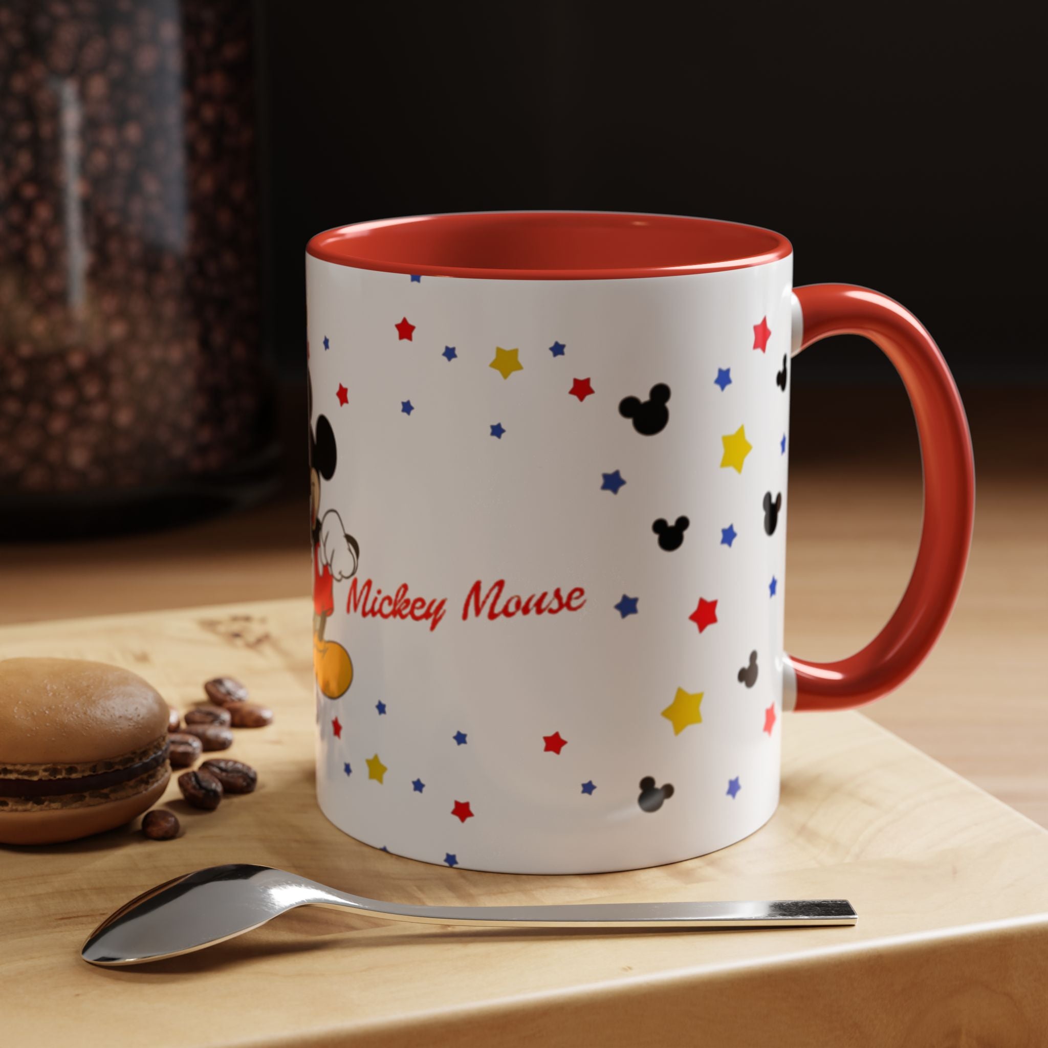 Mickey Mouse Accent Coffee Mug — Retro Cartoon Stars Design (11oz)