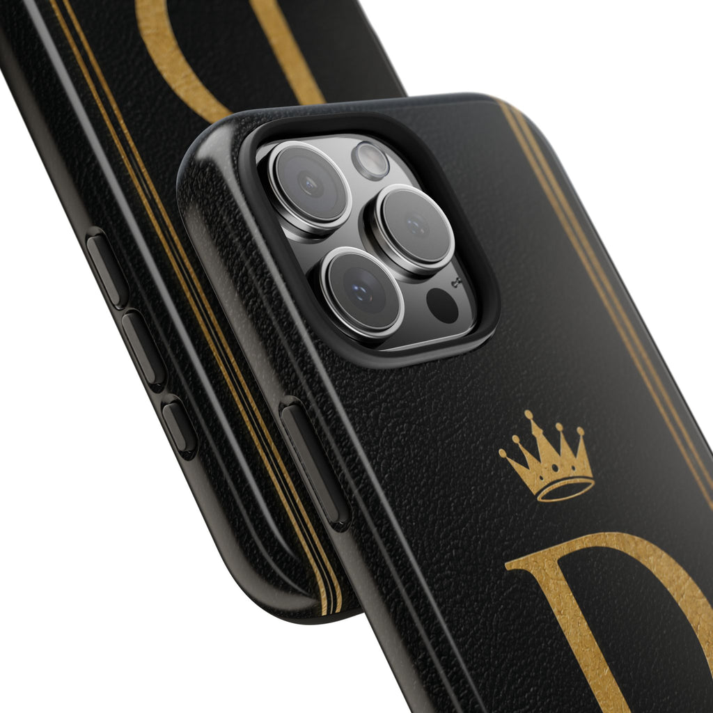 Dad Monogram Tough Phone Case — Black Gold Crown Initial