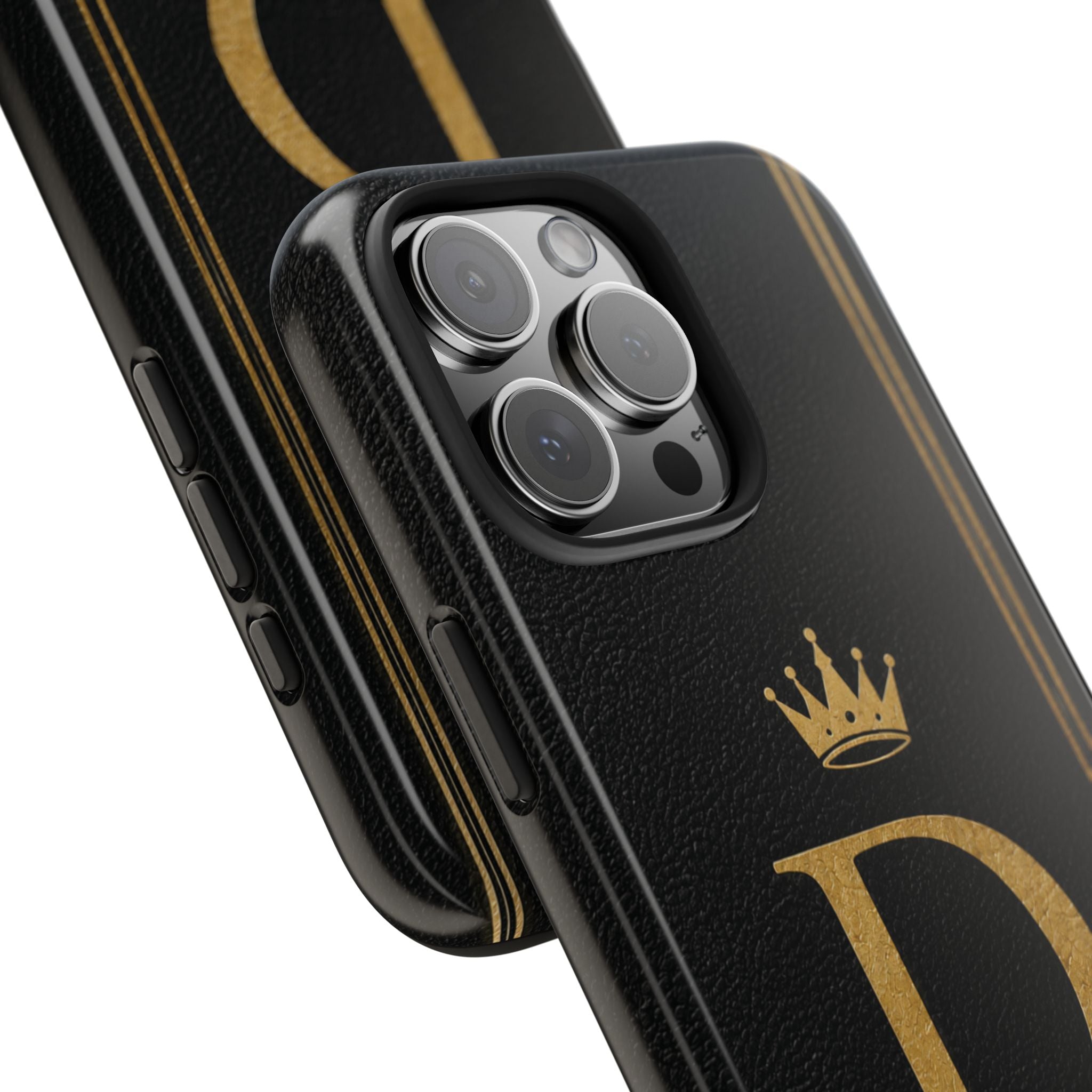 Dad Monogram Tough Phone Case — Black Gold Crown Initial