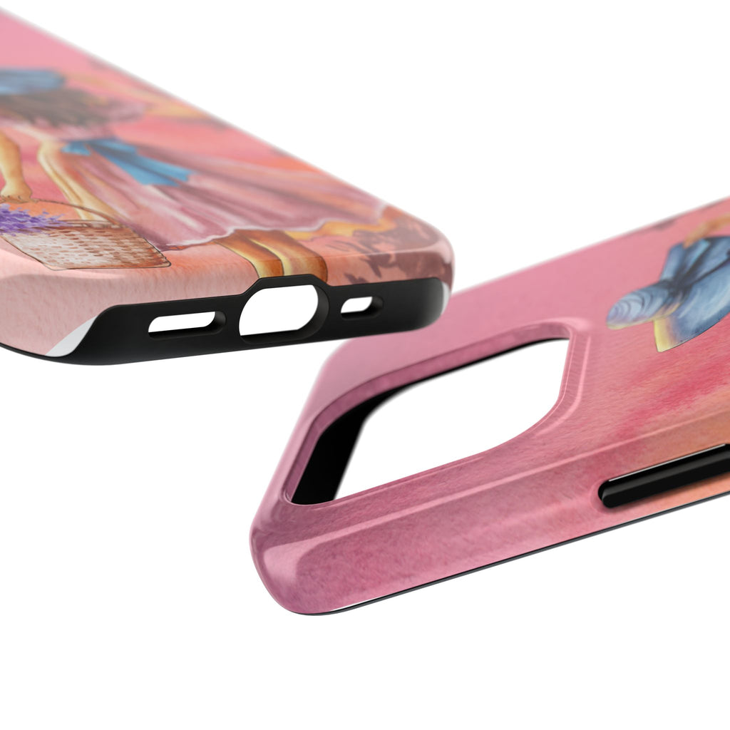 Pastel Picnic Girl Phone Case — Protective Tough Phone Case with Watercolor Sunset Design