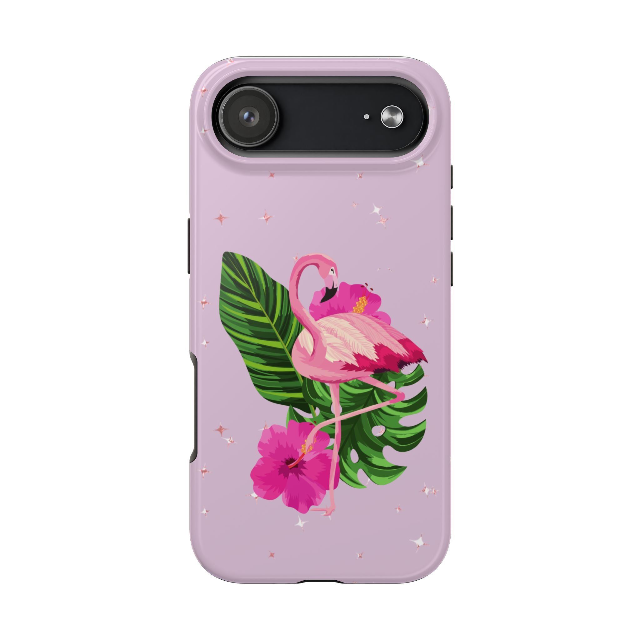 Flamingo Tropical Tough Phone Case — Pink Hibiscus & Palm Leaves