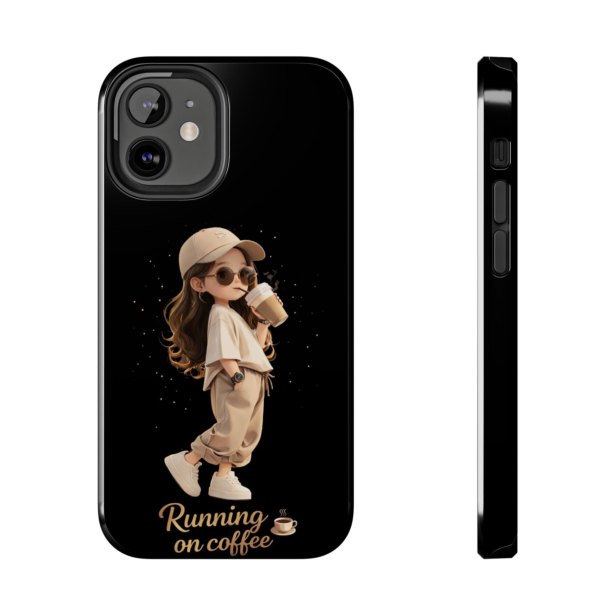 Phone Case — 'Running on Coffee' Cute Coffee Girl Protective Case