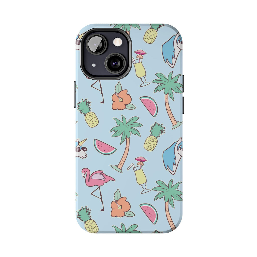Tropical Summer Tough Phone Case — Pineapple, Flamingo & Palm Pattern