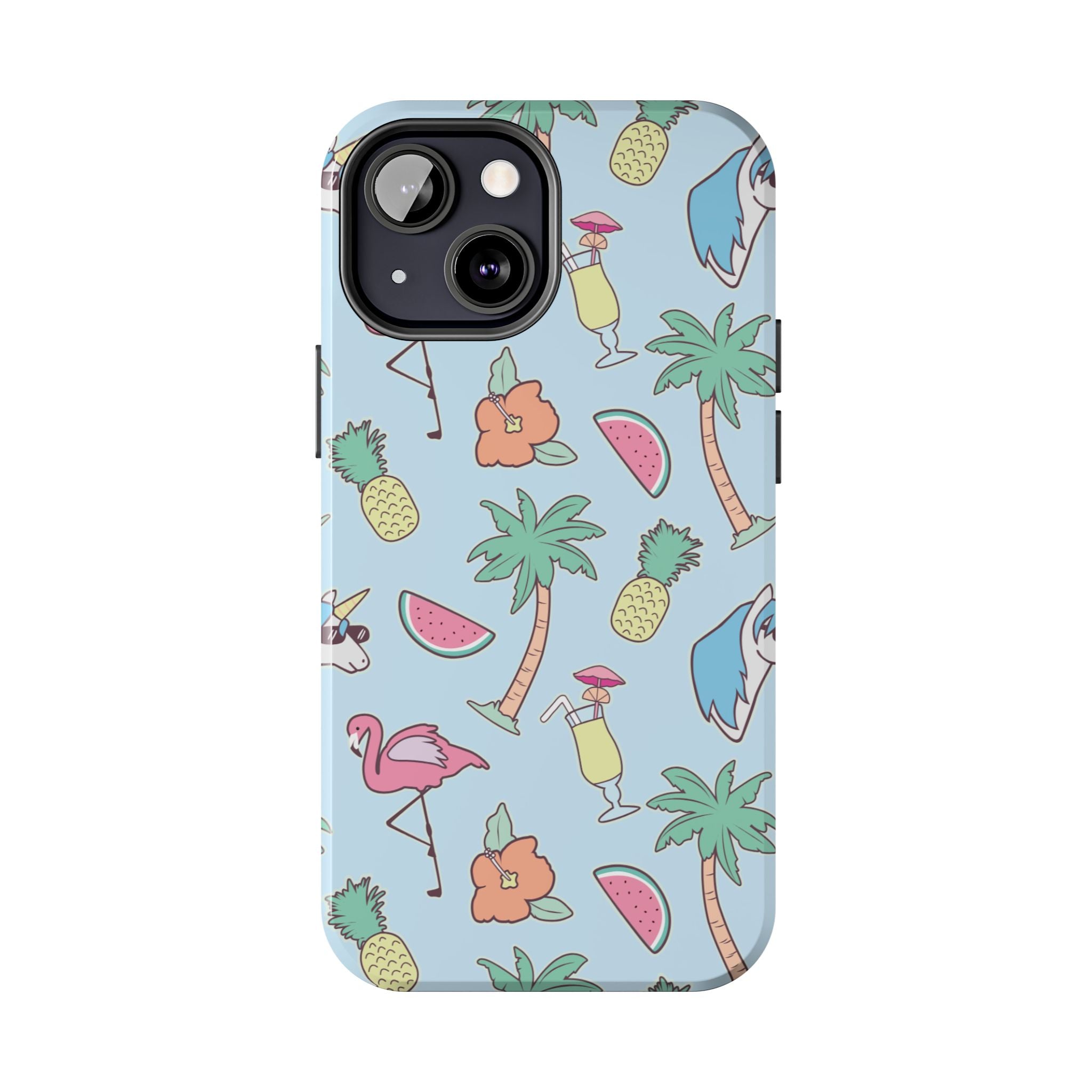 Tropical Summer Tough Phone Case — Pineapple, Flamingo & Palm Pattern