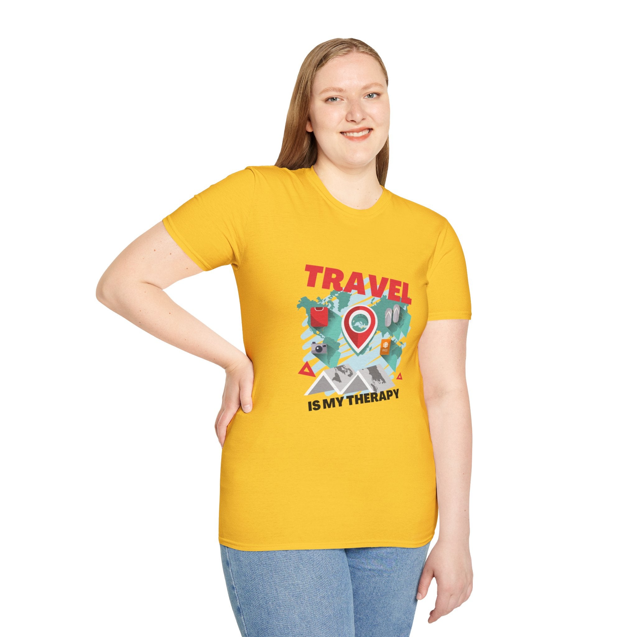 Travel Is My Therapy T-Shirt — Wanderlust Map Tee for Travelers & Adventure Lovers