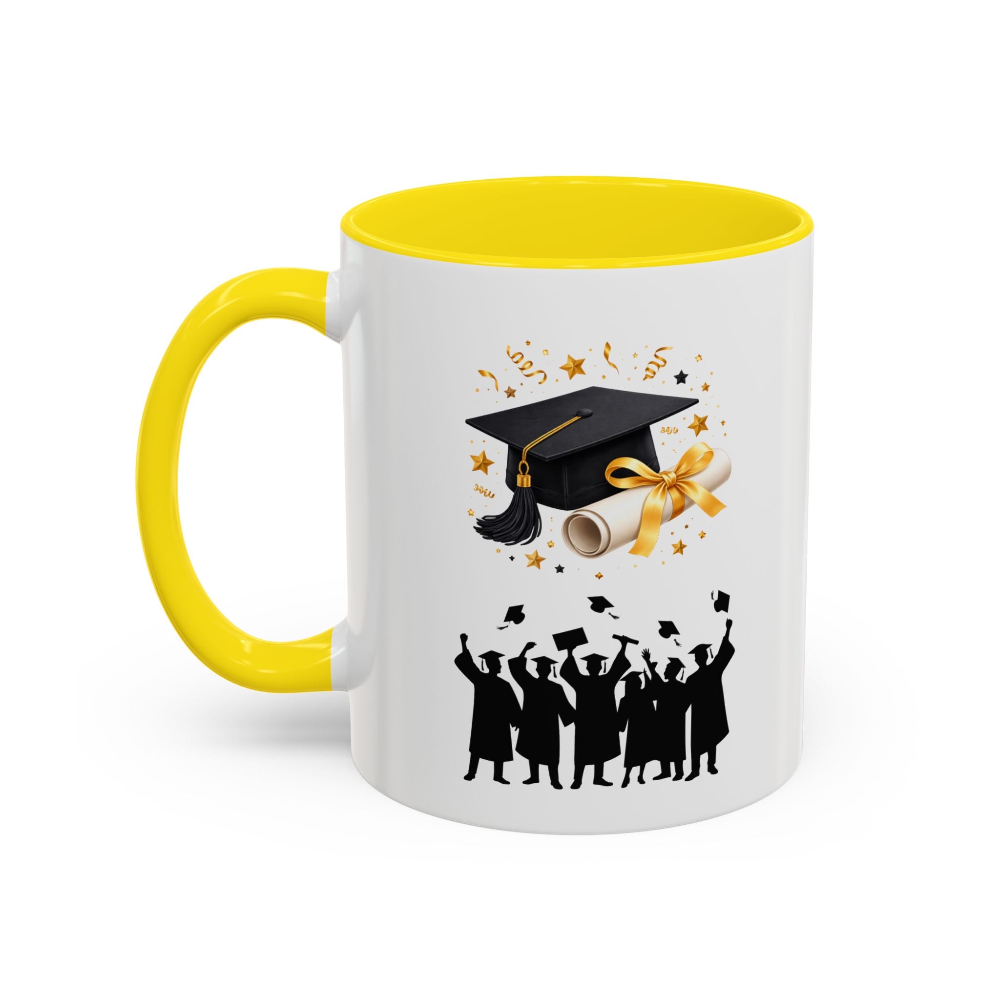 Graduation Celebration Coffee Mug — Cap, Diploma & Tossed Caps Design
